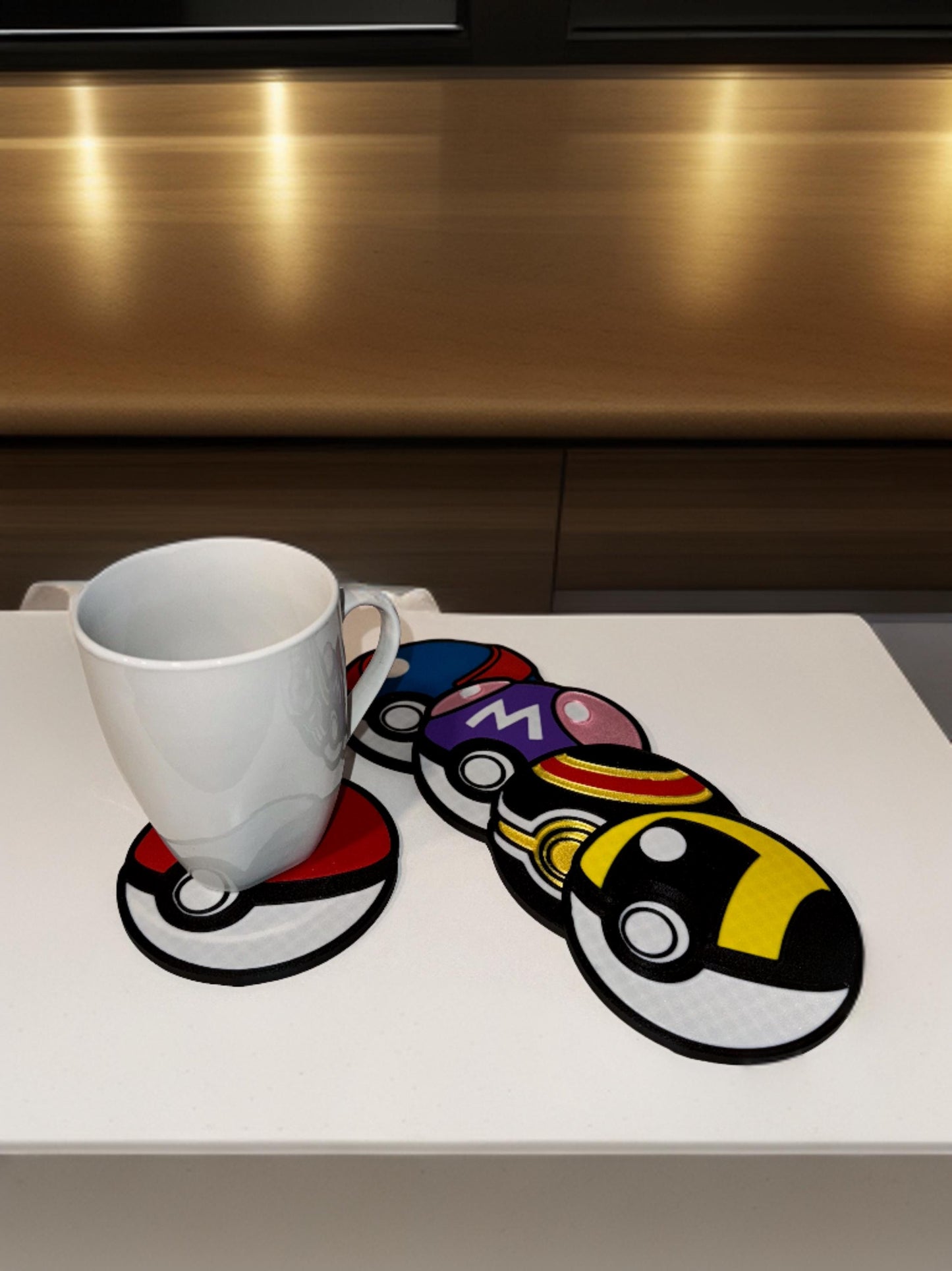 Pokéball Coaster Set with Customizable Holder – Pokémon-Inspired Drink Coasters