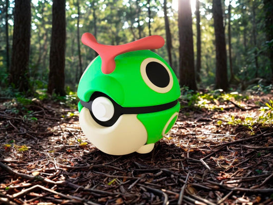 Caterpie Inspired Pokéball | 3D Printed Bug Type Pokémon Display | Custom Handmade Poké Ball Gift