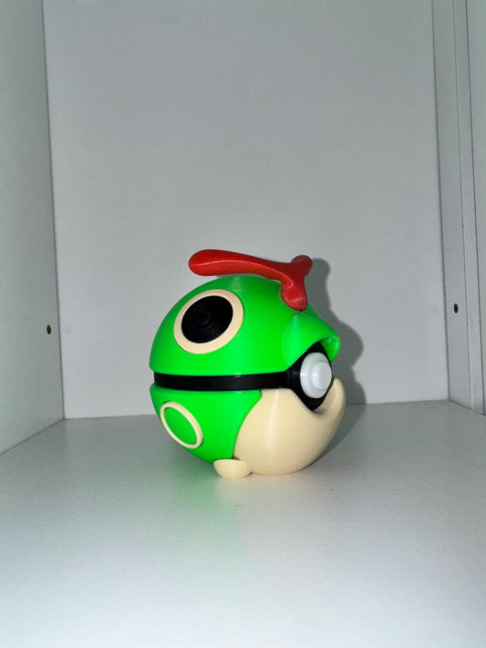 Caterpie Inspired Pokéball | 3D Printed Bug Type Pokémon Display | Custom Handmade Poké Ball Gift