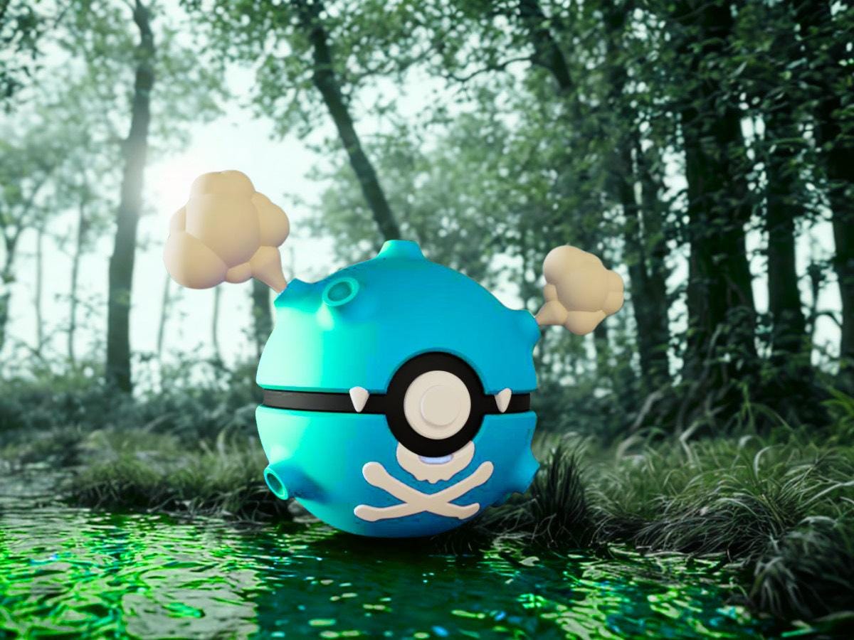 Koffing Themed Pokéball – 3D Printed Poison-Type Display Ball | Custom Pokémon Gift for Fans & Collectors